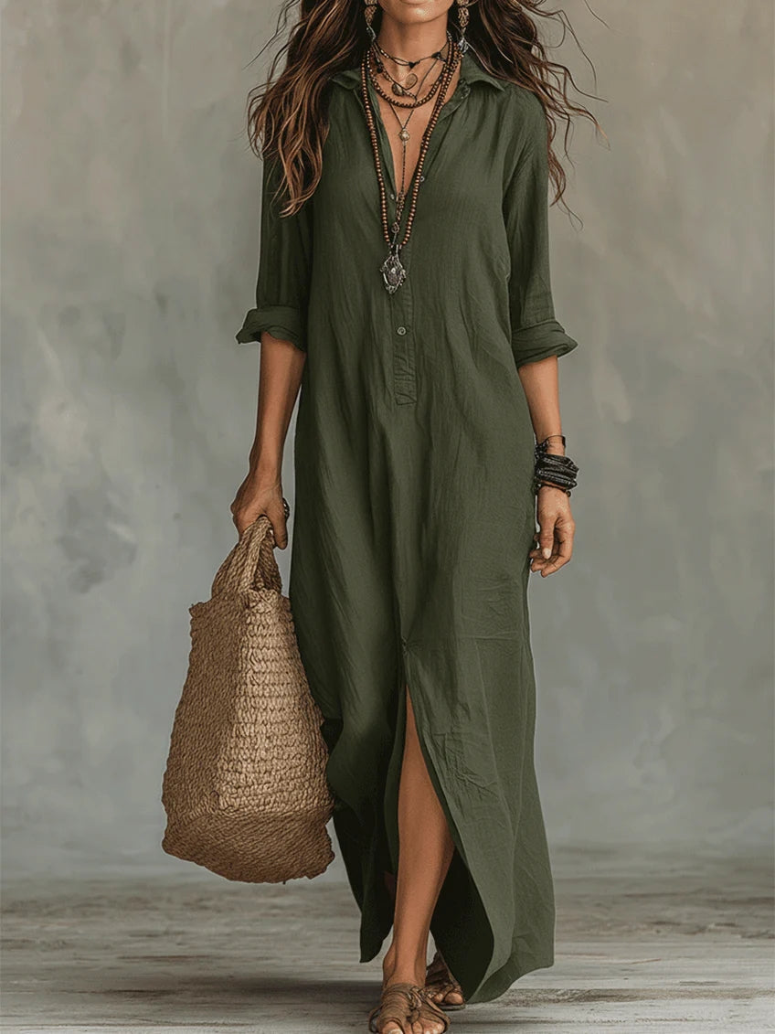 Soline | Vestido largo negro holgado con botones