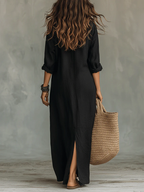 Soline | Vestido largo negro holgado con botones