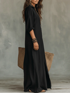 Soline | Vestido largo negro holgado con botones