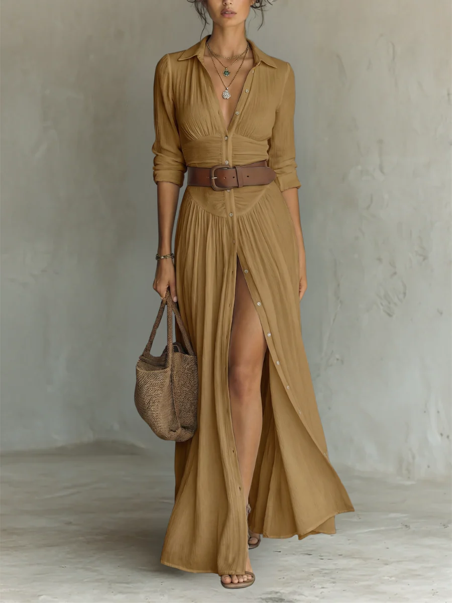 Noirel | Vestido largo con cuello de solapa y mangas largas
