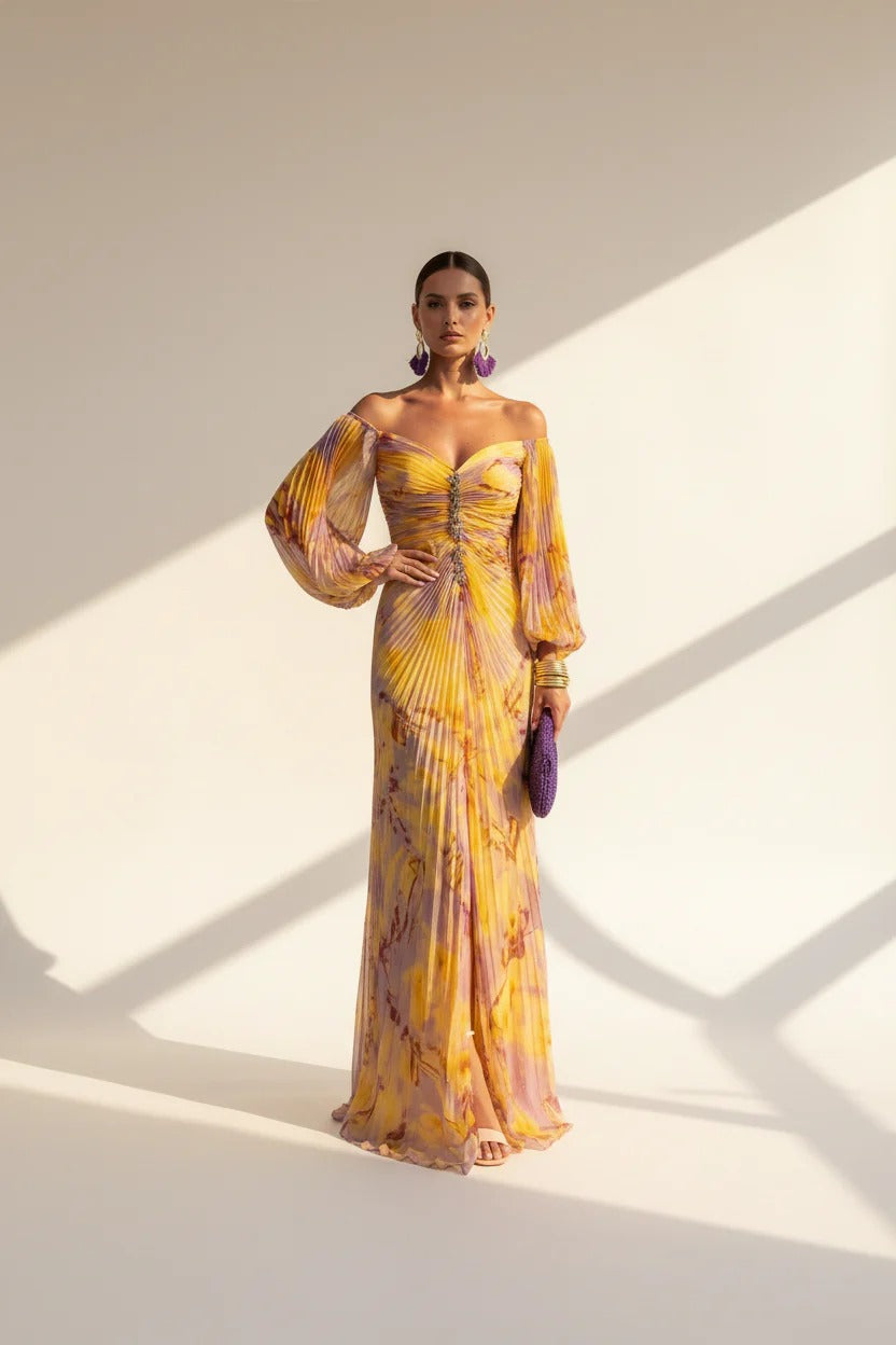 Noirel | Vestido largo de flores con escote pronunciado