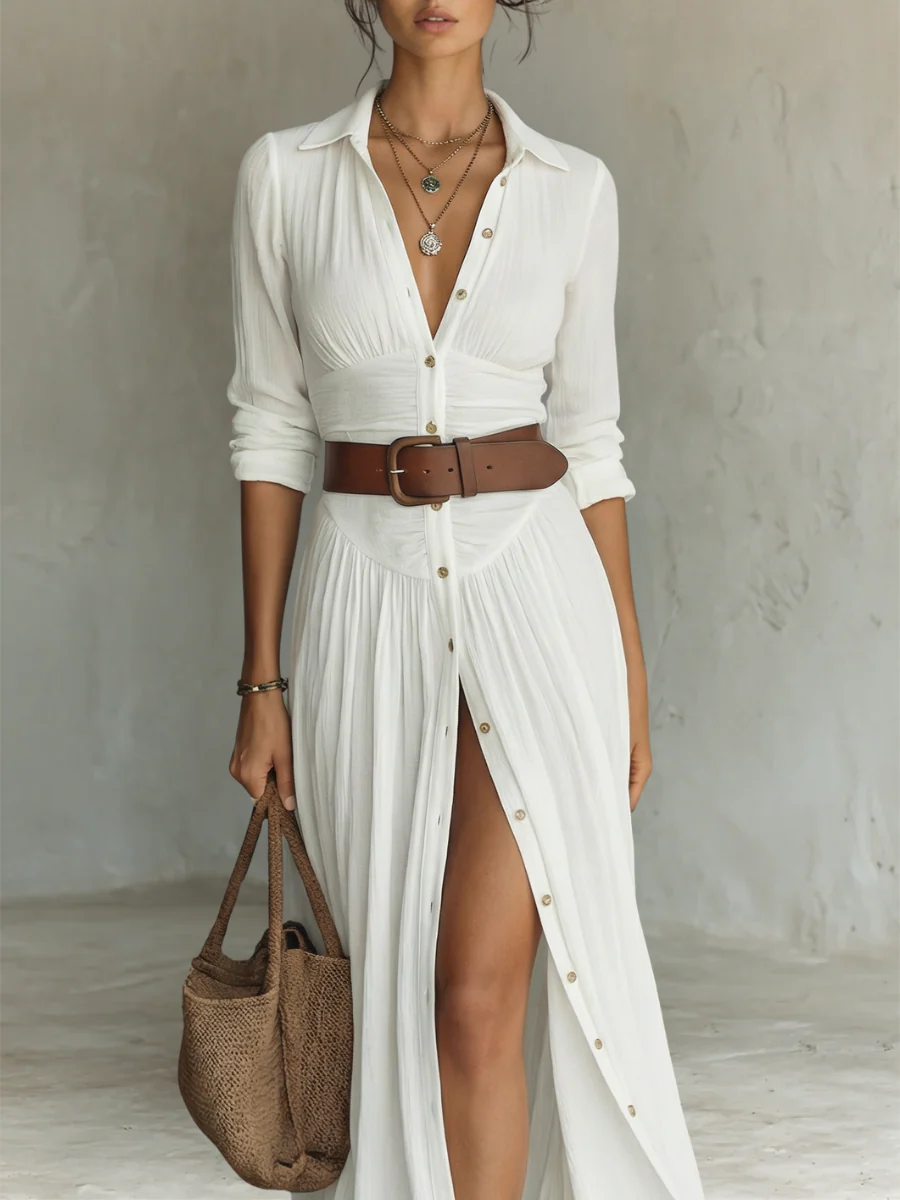 Noirel | Vestido largo con cuello de solapa y mangas largas