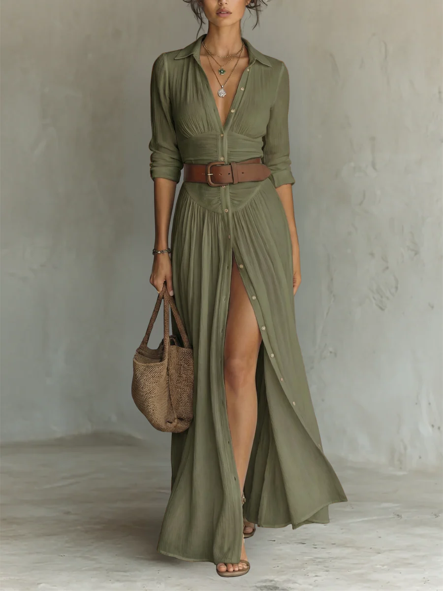 Noirel | Vestido largo con cuello de solapa y mangas largas